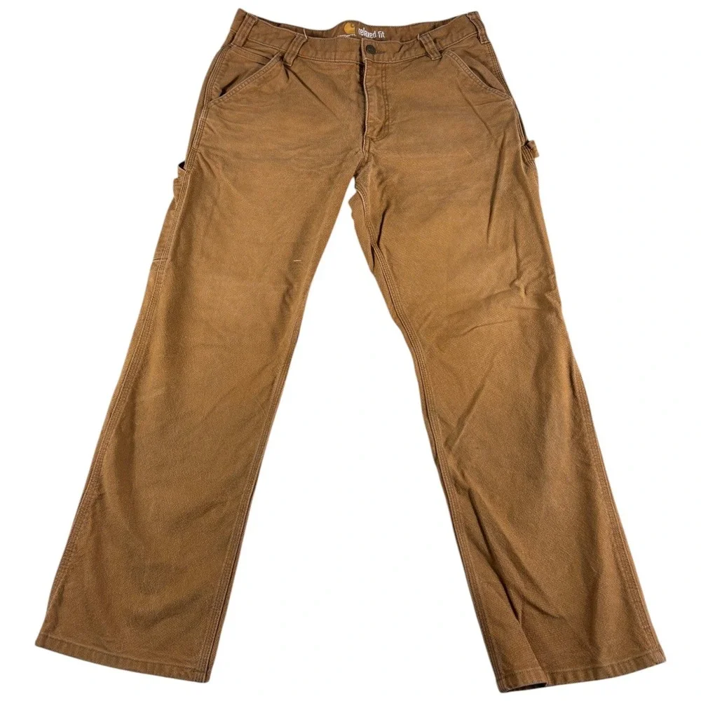Carhartt Work Pants Mens 34x30 Brown Duck Canvas Rugged Relaxed Fit Workwear